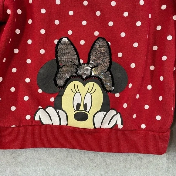 Disney Kids Minnie Mouse Hoodie Sweatshirt Red Polka Dot Sequins Size 5-6 yr GUC - Picture 4 of 12